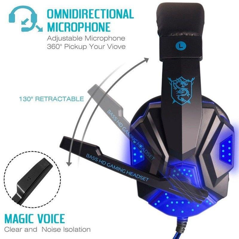 Wired Gaming Headset Headphone for PS4 Xbox One Nintend Switch iPad PC blue