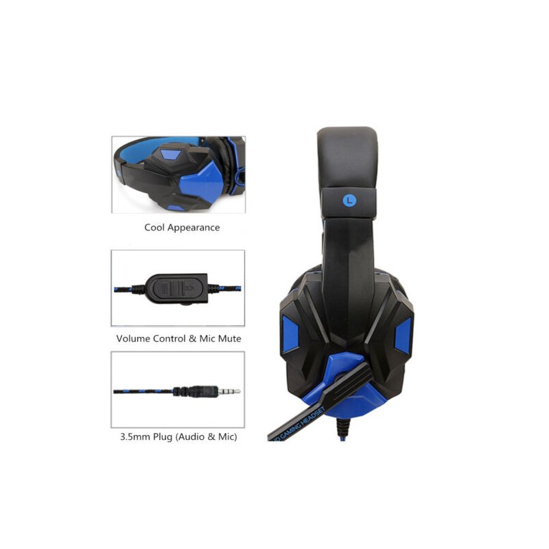 Wired Gaming Headset Headphone for PS4 Xbox One Nintend Switch iPad PC blue