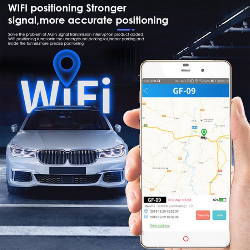 Gf09 Magnetic Micro Car Locator GPS Real Time Tracking Positioning Device App Remote Recording Device Black
