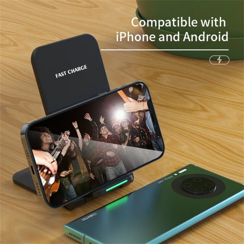Wireless Charger Smart Phones Charging Base Safety Protection Folding Charging Stand Compatible For IPhone 15 14 13 12 Pro Max 11 White