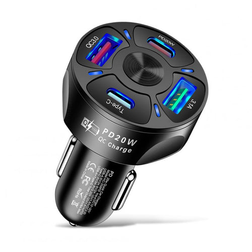 4-in-1 Car Charger Fast Charging Dock Pd 20w Type-c QC3.0 Usb 3.1a Fast for Mobile Phones Tablets Driving Recorders Black