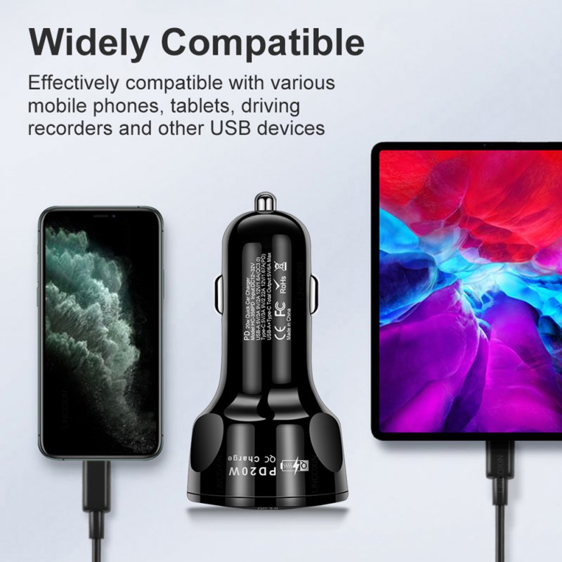 4-in-1 Car Charger Fast Charging Dock Pd 20w Type-c QC3.0 Usb 3.1a Fast for Mobile Phones Tablets Driving Recorders Black