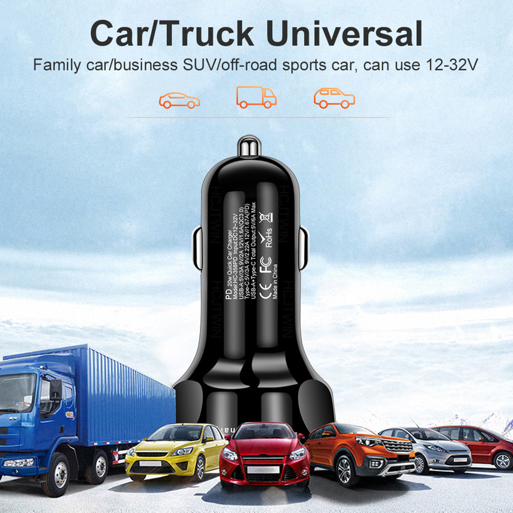 4-in-1 Car Charger Fast Charging Dock Pd 20w Type-c QC3.0 Usb 3.1a Fast for Mobile Phones Tablets Driving Recorders Black