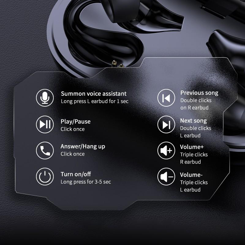 Ear Clip Bone Conduction Headphone Bluetooth-compatible 5.2 HIFI Wireless Earphone Touch Handsfree Sports Noise Cancelling Headset With Mic