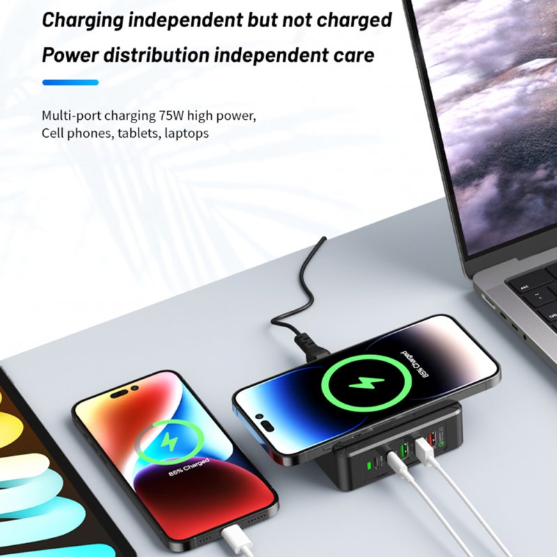 5-in-1 USB Hub 75W Multiport USB Charging Station Hub Adapter PD USB Splitter QC3.0 Fast Charging Rotation Stand US Plug