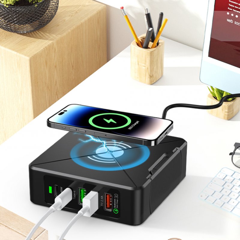 5-in-1 USB Hub 75W Multiport USB Charging Station Hub Adapter PD USB Splitter QC3.0 Fast Charging Rotation Stand US Plug